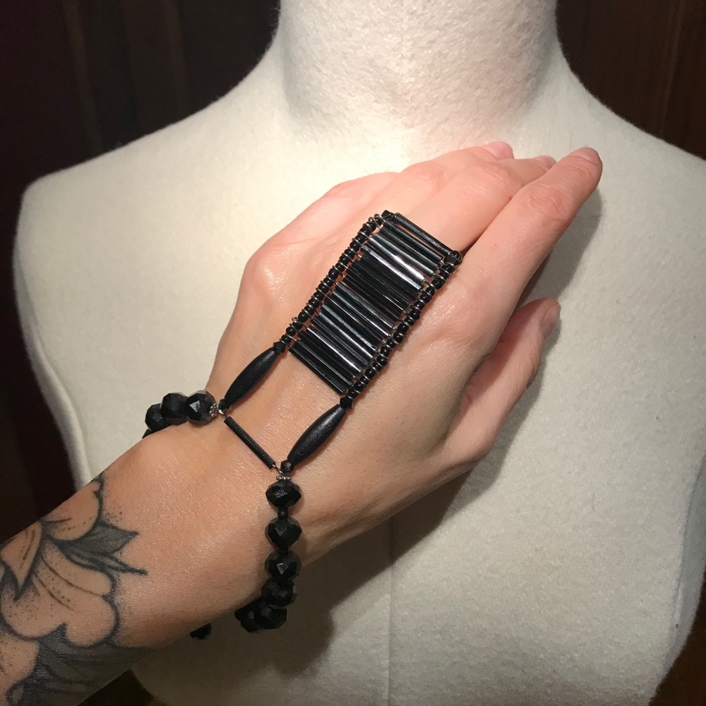 Black Onyx Bracelet Finger Link by Eliza